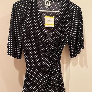Ann Klein black and white polka dot blouse.  Size Medium.